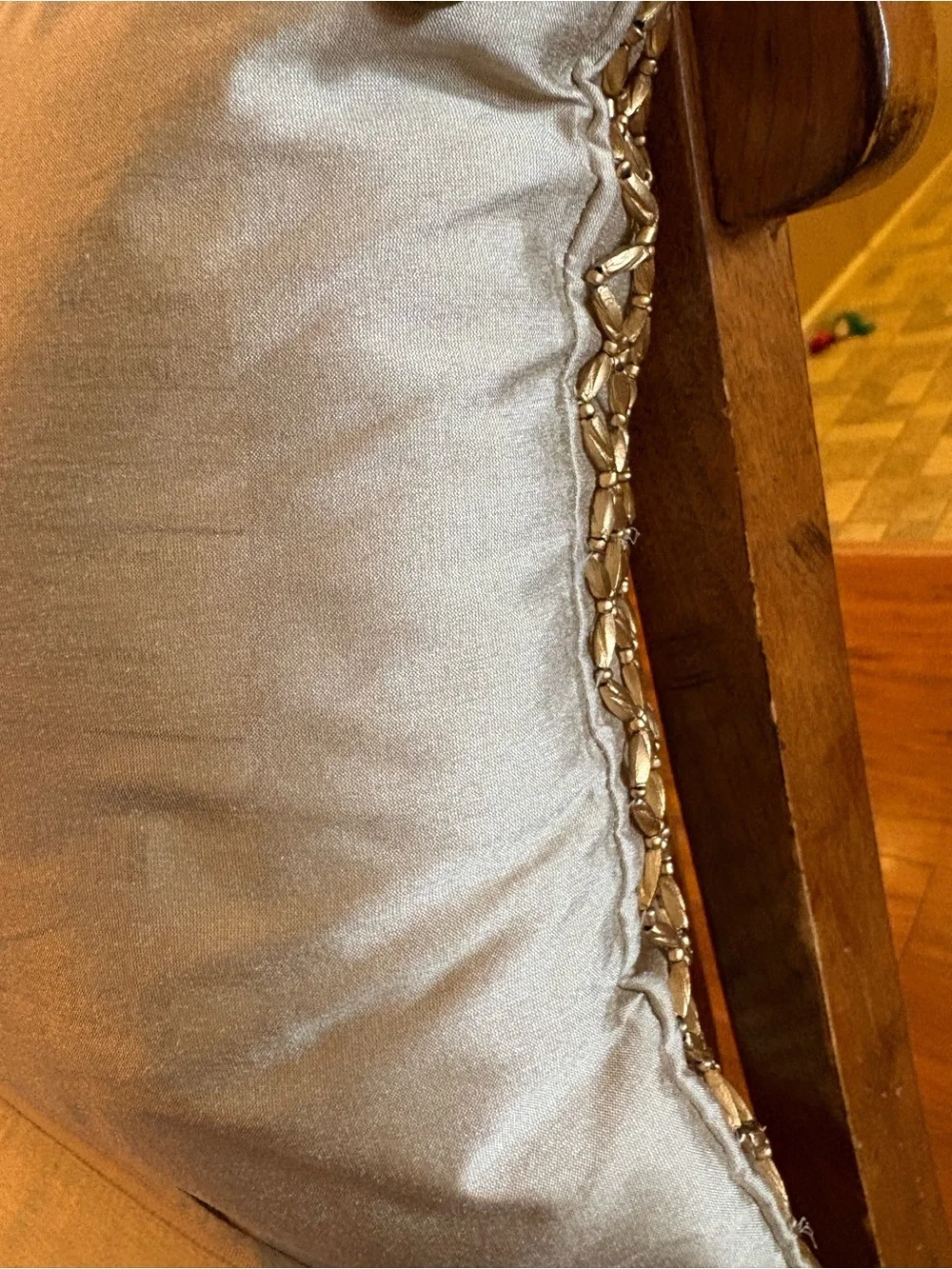 Pair Pier 1 Imports Gold Beaded Lattice Lumbar Accent Throw Pillows 16x12 EUC
